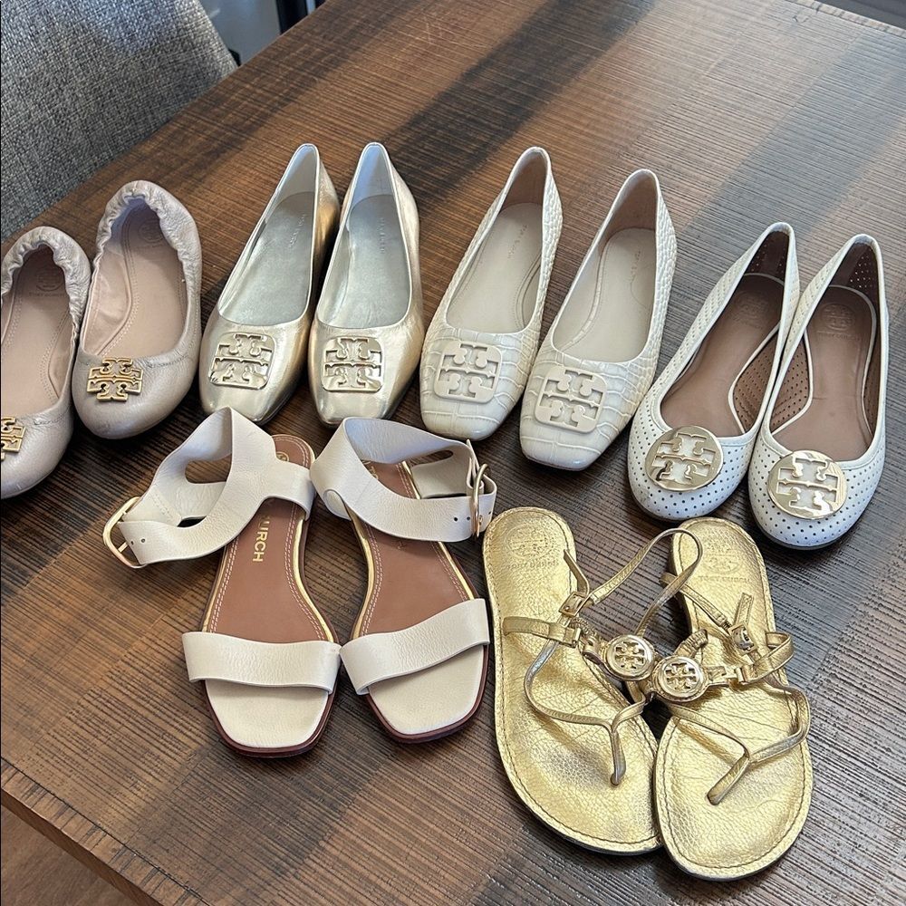 Tory Burch Bundle Elegant White and Gold Women's Shoes Collection